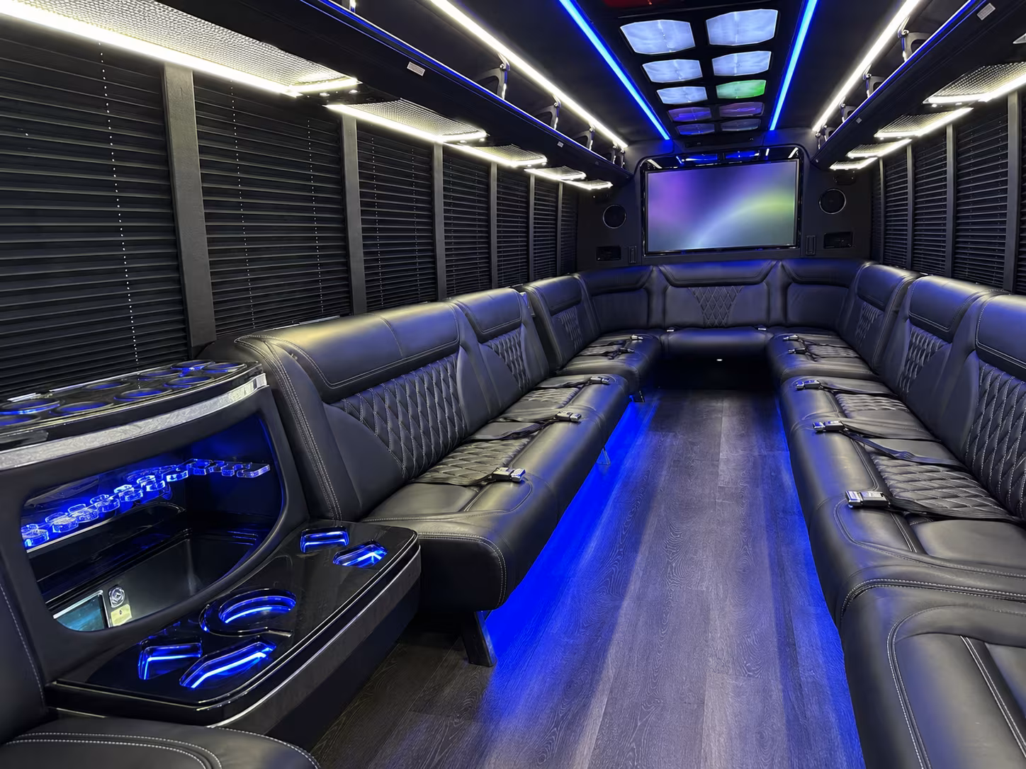 palm coast 20 passenger party bus inside